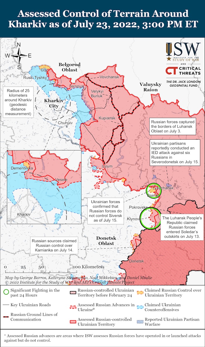 Kharkiv Battle Map Draft July 23,2022. Source: ISW. ~