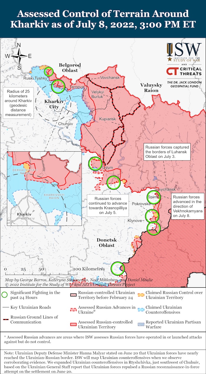 Situation in the Kharkiv Oblast. July 9 2022. Source: ISW. ~