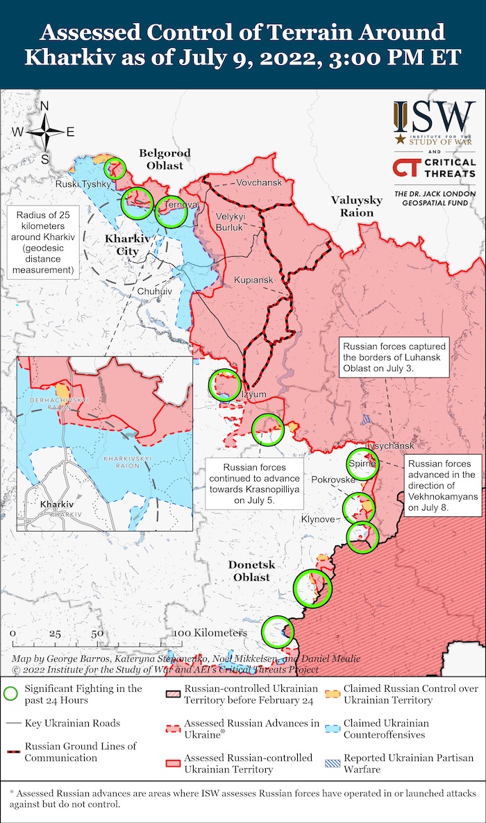 Situation in Kharkiv. 10 July 2022. Source: ISW. ~