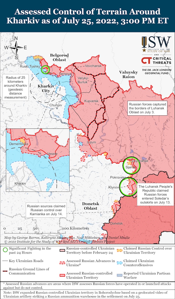 Kharkiv Battle Map, July 25,2022. Source: ISW ~