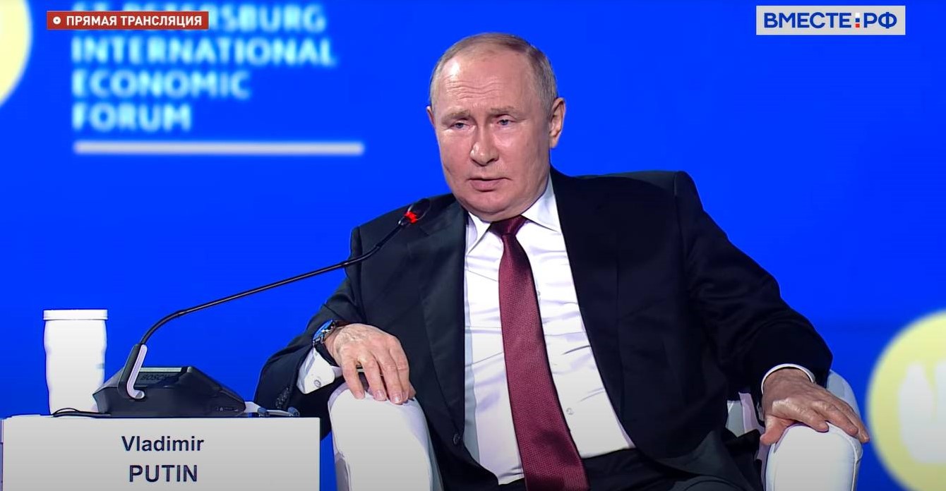 Putin at the SPIEF, June 2022 (Source: screen capture)