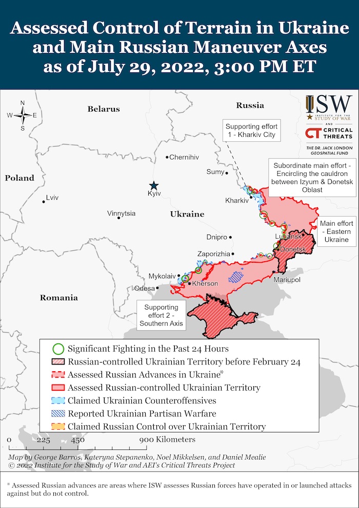 Situatin in Ukraine, July 29, 2022. Source: ISW. ~