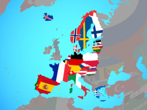 Schengen Area members with flags on map