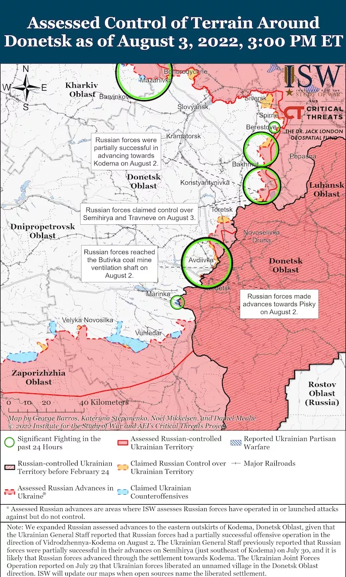 Donetsk Battle Map, August 03, 2022. Source: ISW. ~