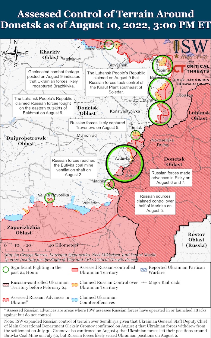 Donetsk Battle Map. August 10,2022. Source: ISW. ~