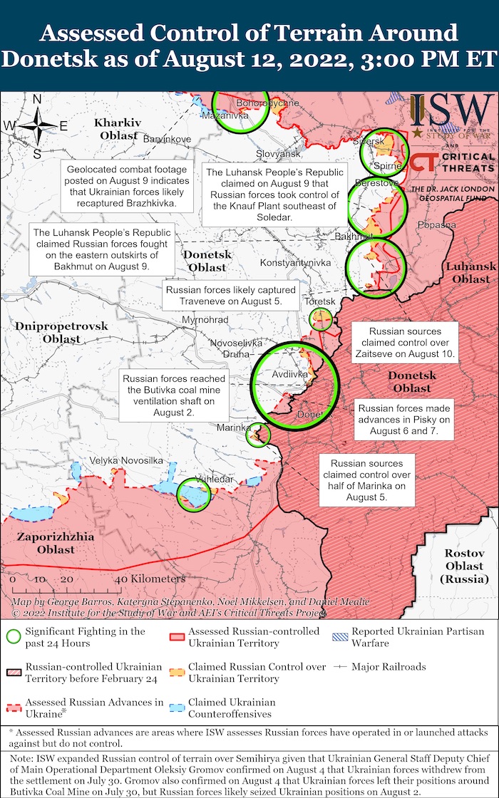 Donetsk Battle Map. August 12,2022. Source: ISW. ~