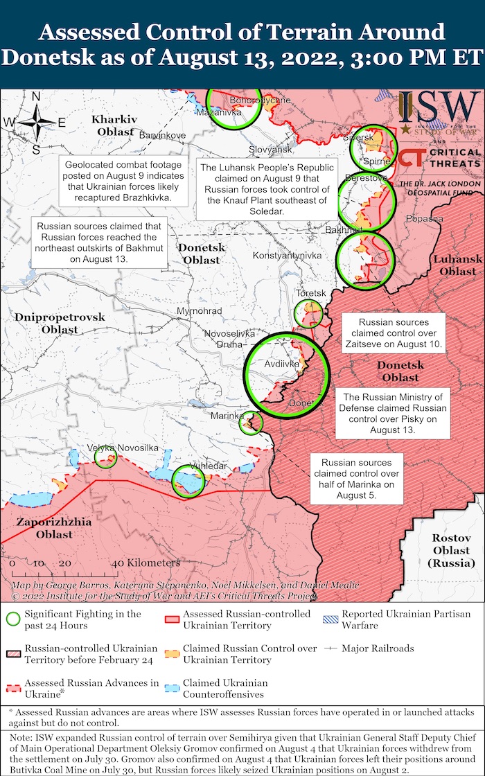 Donetsk Battle Map. August 13, 2022. Source: ISW. ~