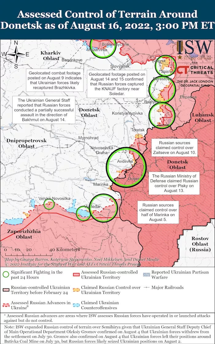 Donetsk Battle Map. August 16, 2022. Source: ISW. ~