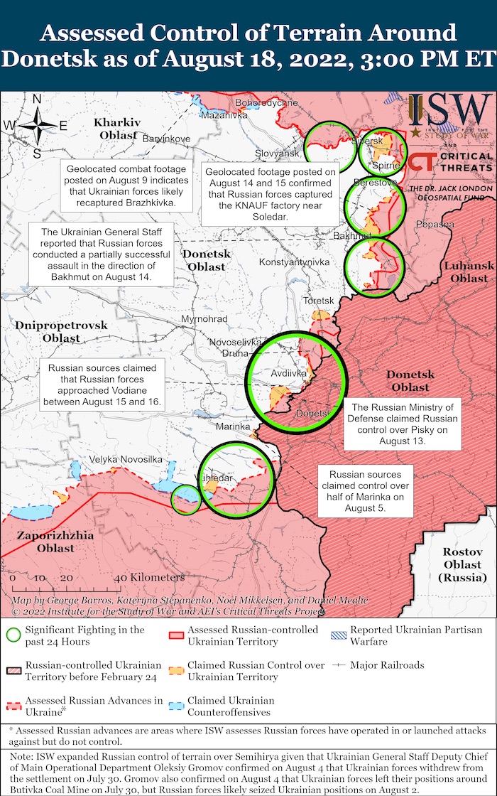 Donetsk Battle Map. August 18, 2022. Source: ISW. ~