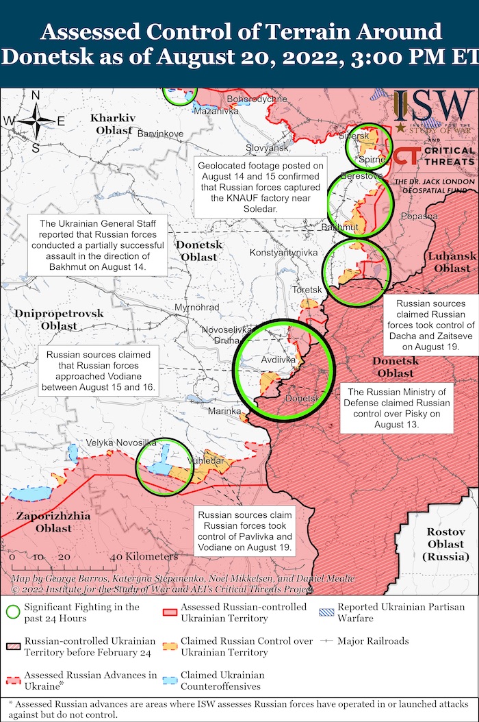 Donetsk Battle Map. August 20, 2022. Source: ISW. ~