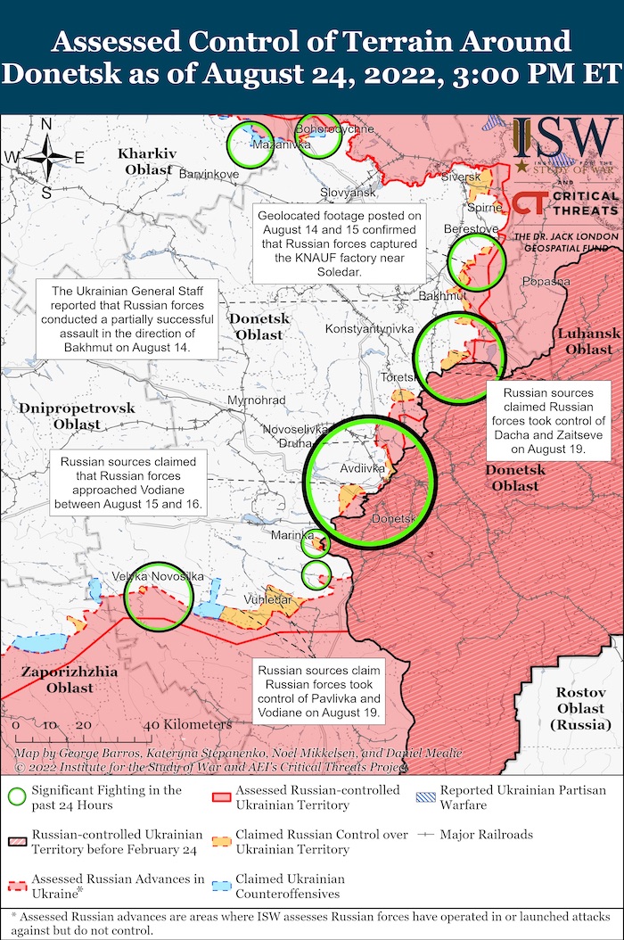 Donetsk Battle Map. August 24, 2022. Source: ISW. ~
