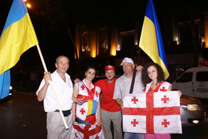 Ukrainians at a rally that Yushchenko organized 12 August 2008 in Tbilisi. Photo: Yuriy Lukanov ~