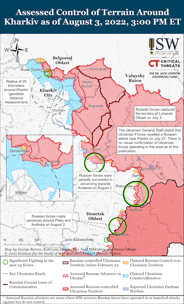Kharkiv Battle Map, August 03, 2022. Source: ISW. ~