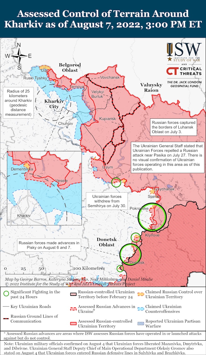 Kharkiv Battle Map, August 7, 2022. Source: ISW. ~