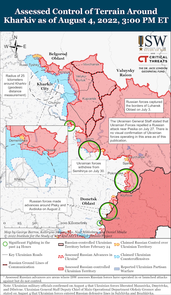 Kharkiv Battle Map. August 04,2022. Source: ISW. ~