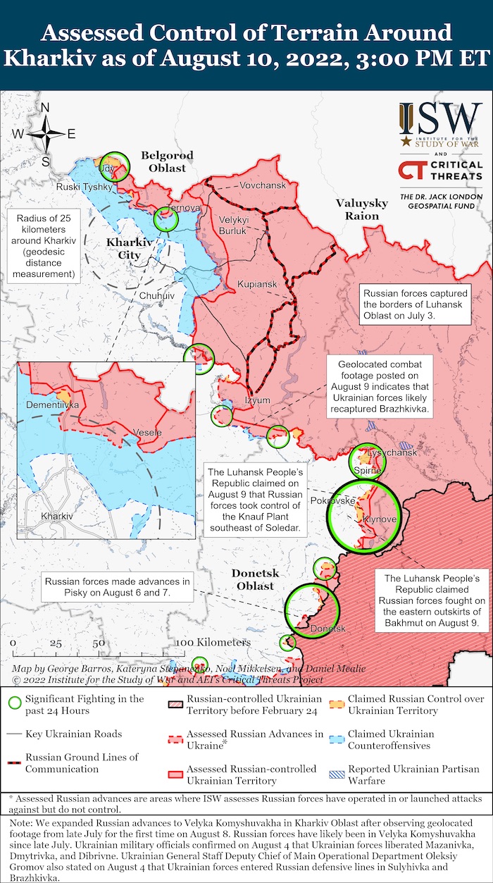 Kharkiv Battle Map. August 10, 2022. Source: ISW ~
