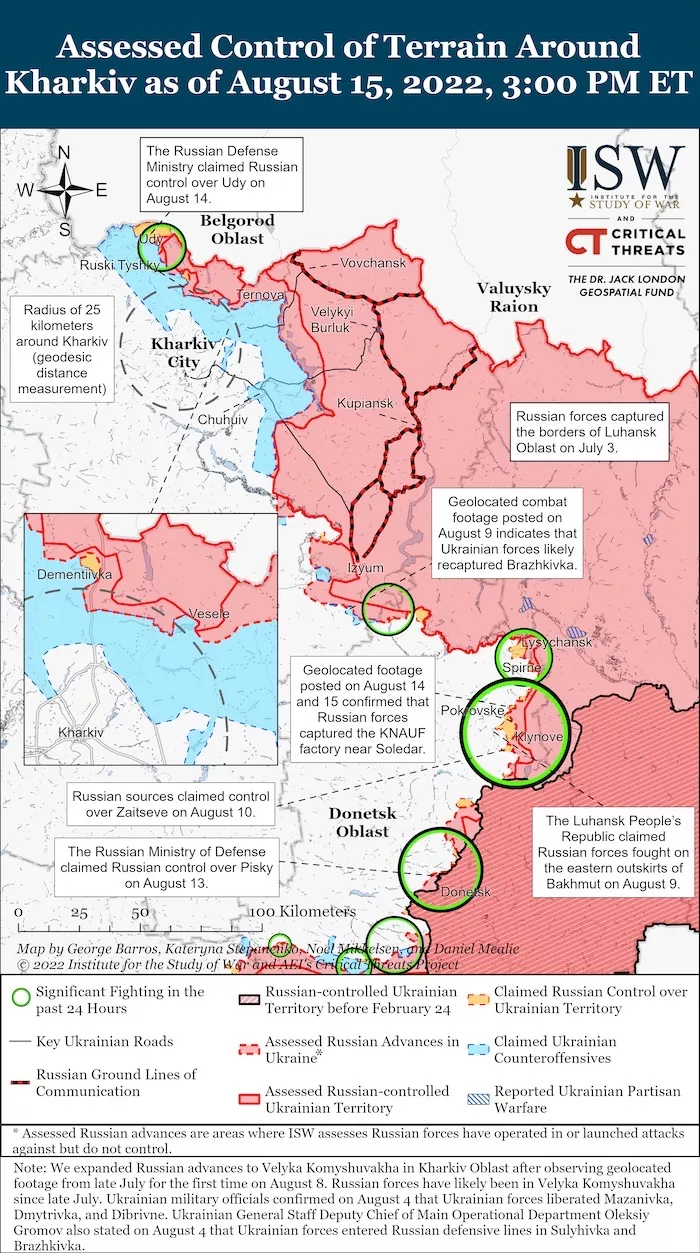 Kharkiv Battle Map. August 15, 2022. Source: ISW. ~