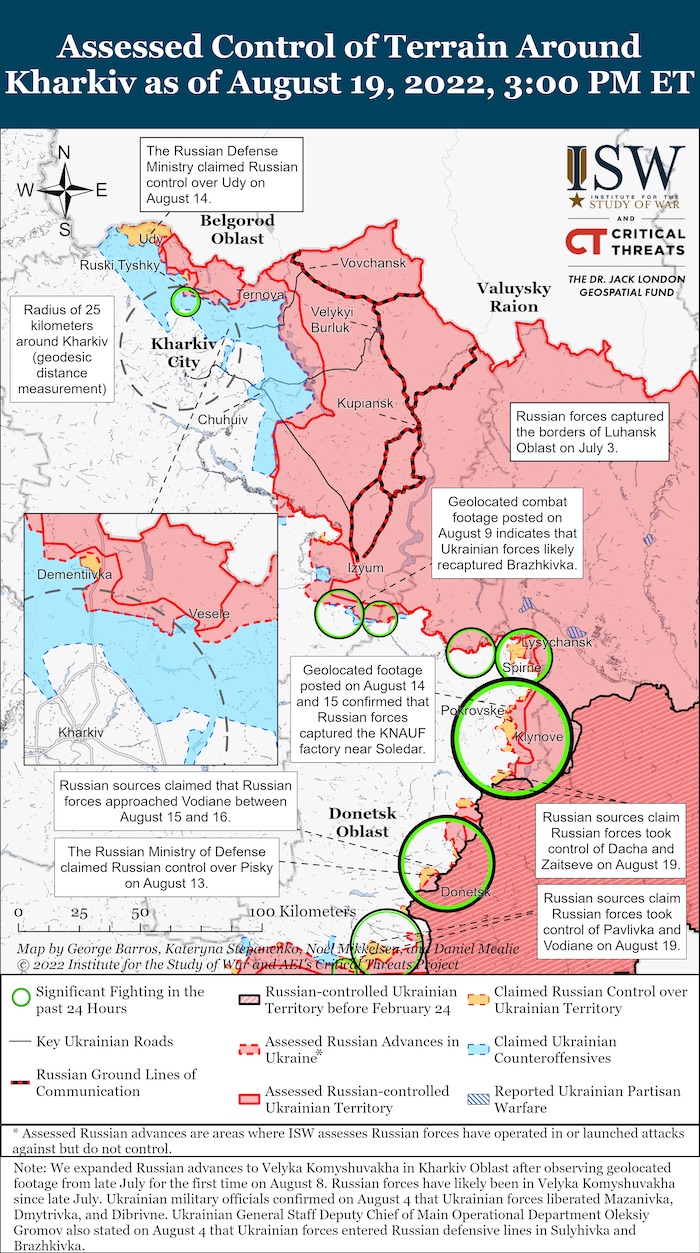 Kharkiv Battle Map. August 19, 2022. Source: ISW. ~