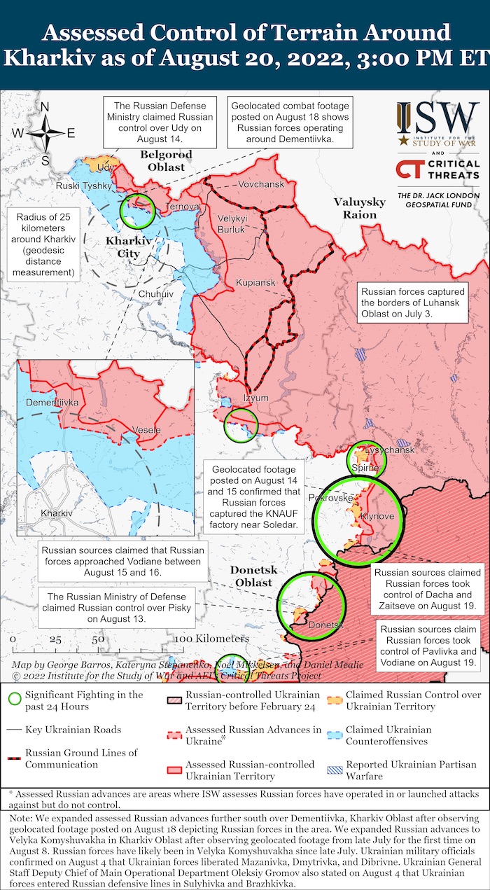 Kharkiv Battle Map. August 20,2022. Source: ISW. ~