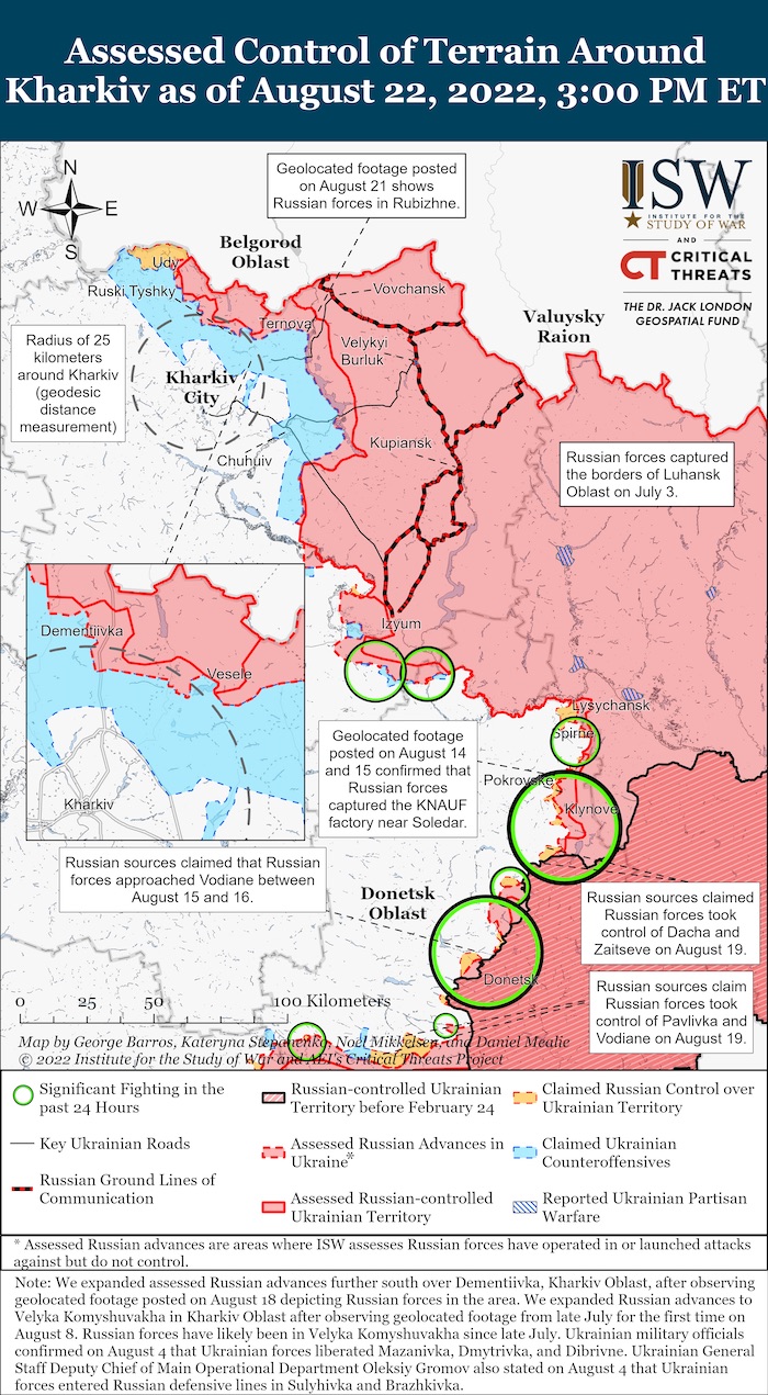 Kharkiv Battle Map. August 22, 2022. Source: ISW. ~