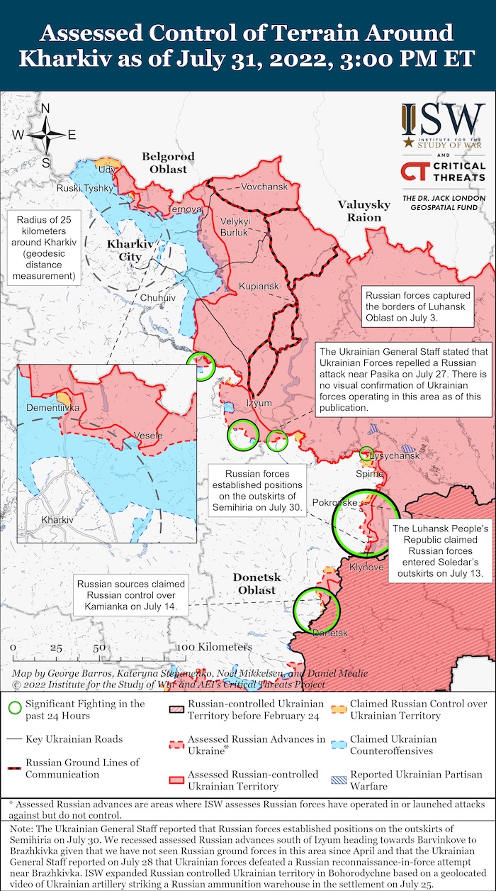 Kharkiv Battle Map. July 31,2022. Source: ISW. ~