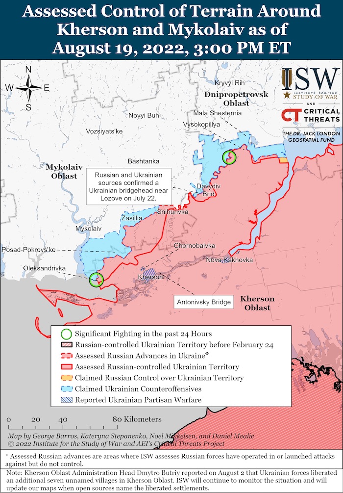 Kherson-Mykolaiv Battle Map. August 19,2022. Source: ISW. ~