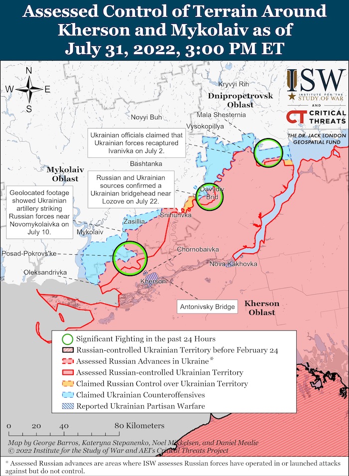 Kherson-Mykolaiv Battle Map. July 31, 2022. Source: ISW ~