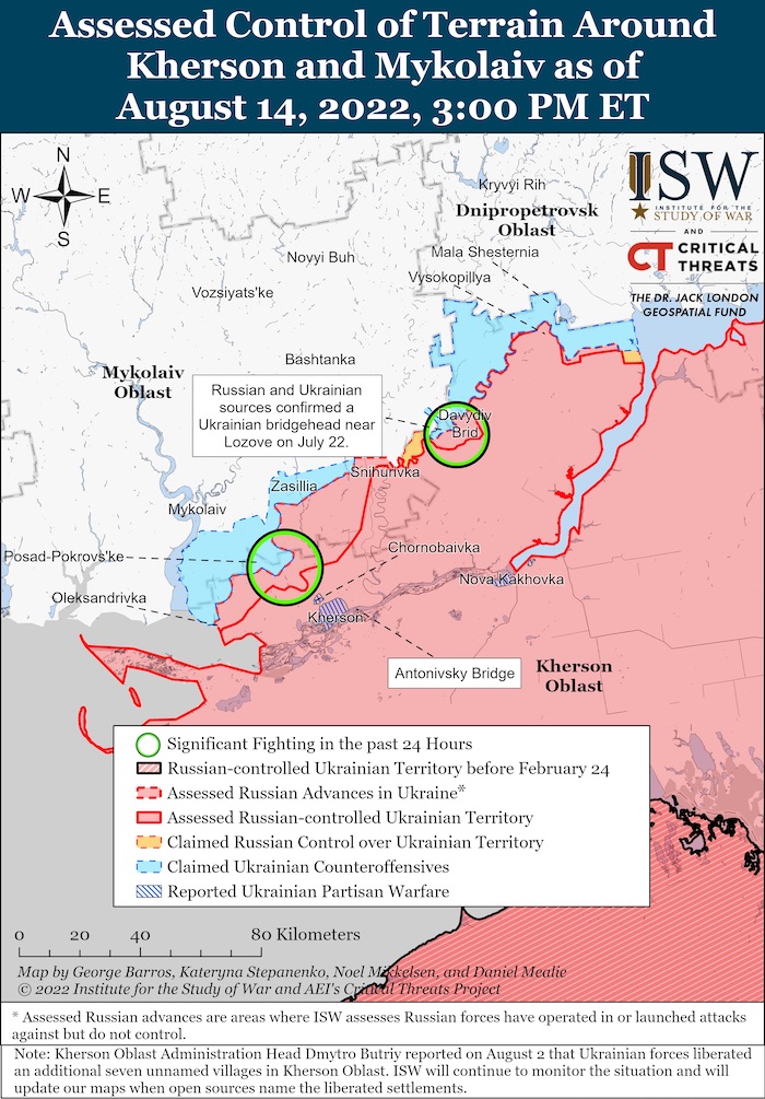 Kherson and Mykolaiv Battle Map. August 14, 2022. Source: ISW. ~