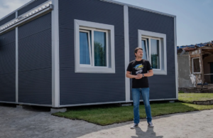 Serhiy Pritula, Ukrainian Activist standing outside of NEST home for Ukrainians who have lost their homes. 