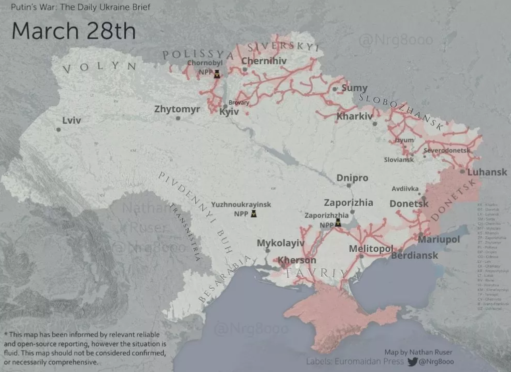 Russo-Ukrainian war, day 33: Russian advances around Mariupol, counterattacks elsewhere; potential for sanctions running out