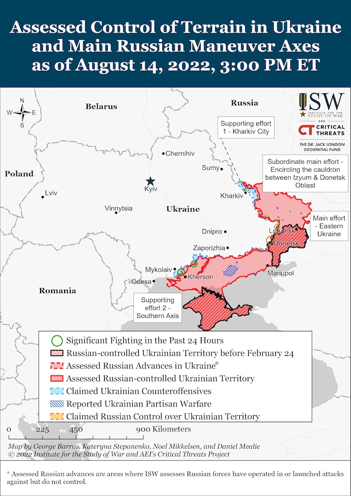 Situation in Ukraine, August 14, 2022. Source: ISW. ~