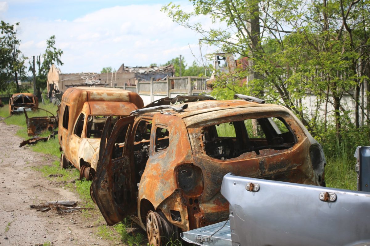 Vehicles destroyed in Yahidne near Chernihiv
