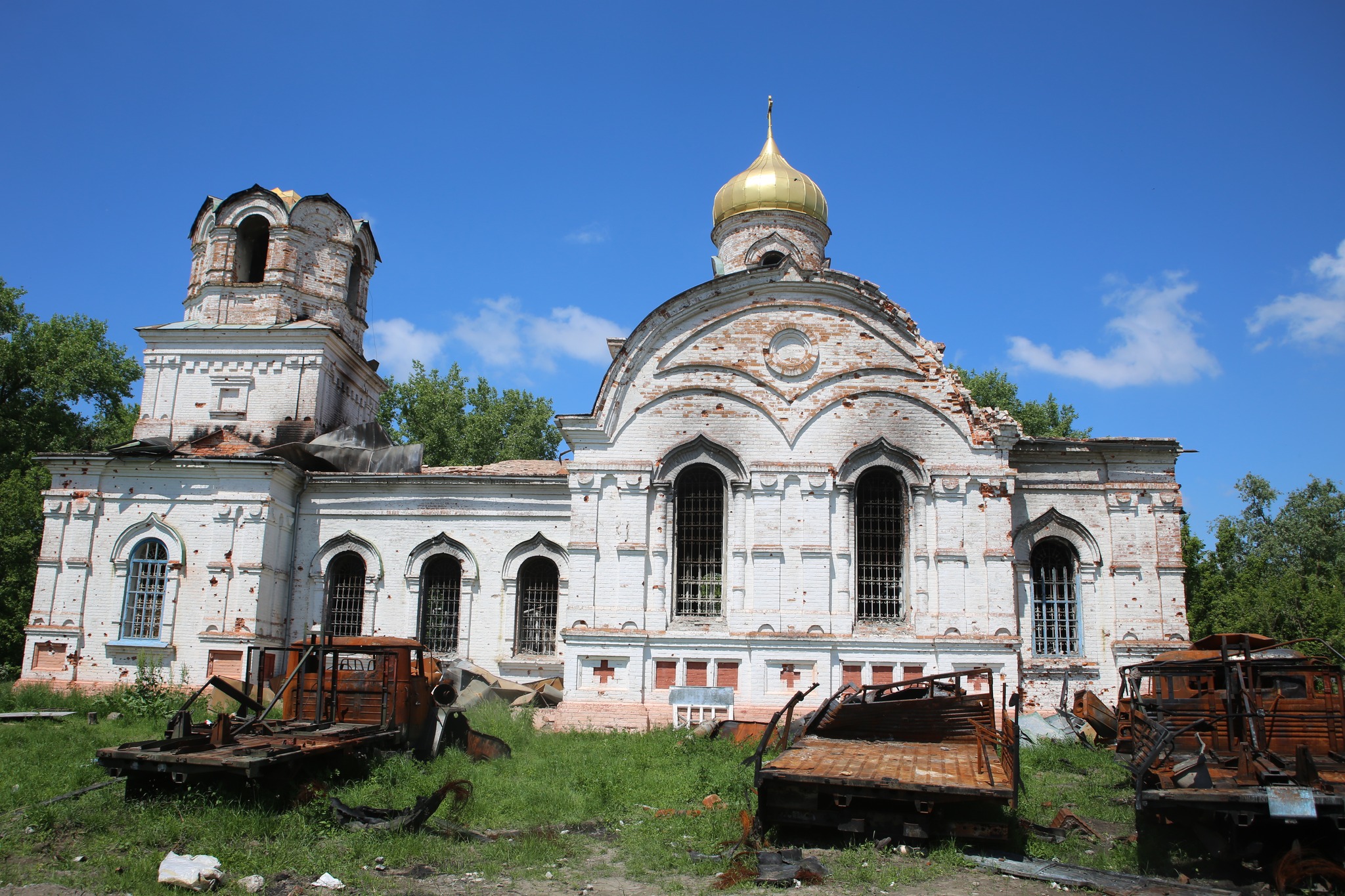 Church in the village of Lukashivka, destroyed by Russian shelling in March 2022. Photo by Orysia Hrudka ~