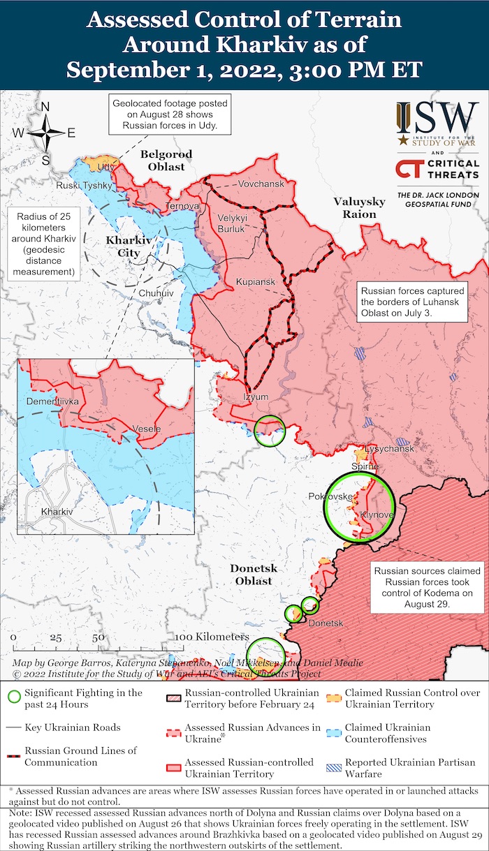 Kharkiv Battle Map. September 1, 2022. Source: ISW. ~