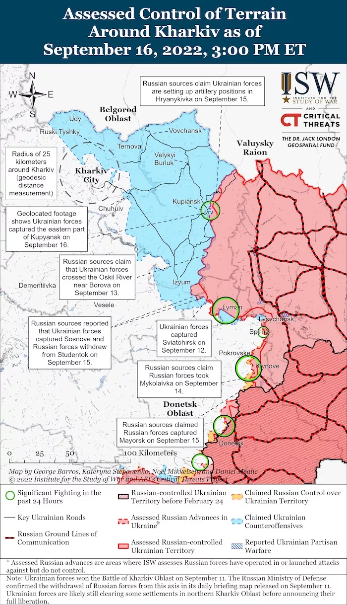 Kharkiv Battle Map. September 16, 2022. Source: ISW. ~