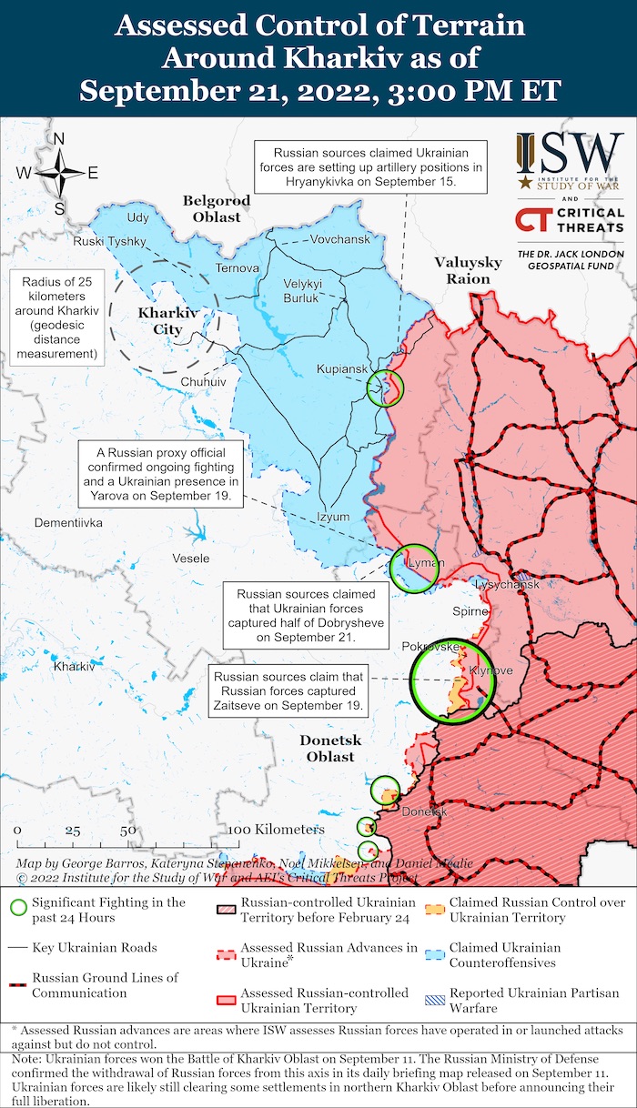 Kharkiv Battle Map. September 21, 2022. Source: ISW. ~