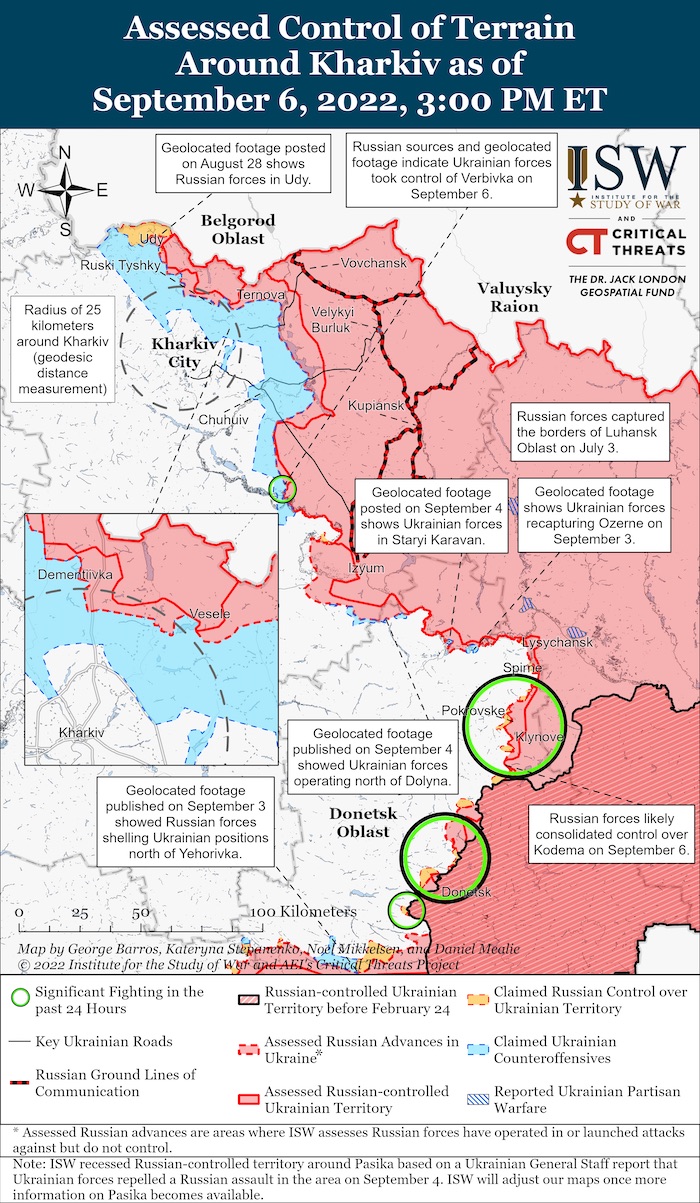 Kharkiv Battle Map. September 6, 2022. Source: ISW. ~