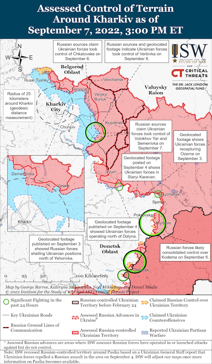 Kharkiv Battle Map. September 7, 2022. Source: ISW. ~