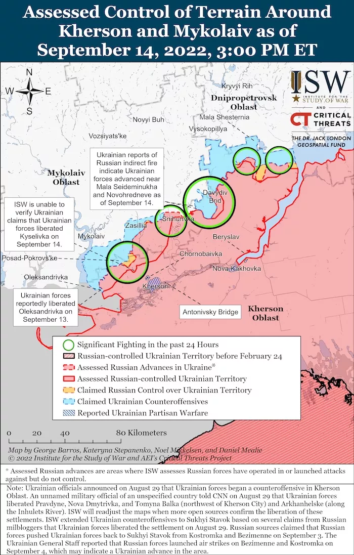 Kherson Mykolaiv Battle Map. September 14, 2022. Source: ISW. ~