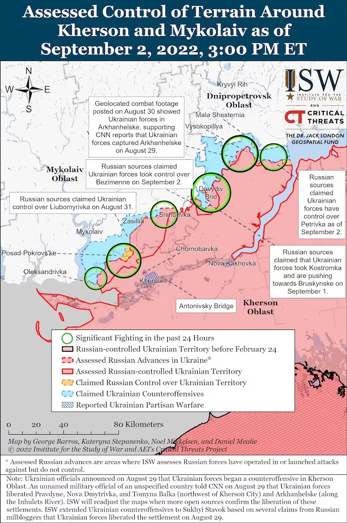 Kherson-Mykolaiv Battle Map. September 2, 2022. Source: ISW. ~