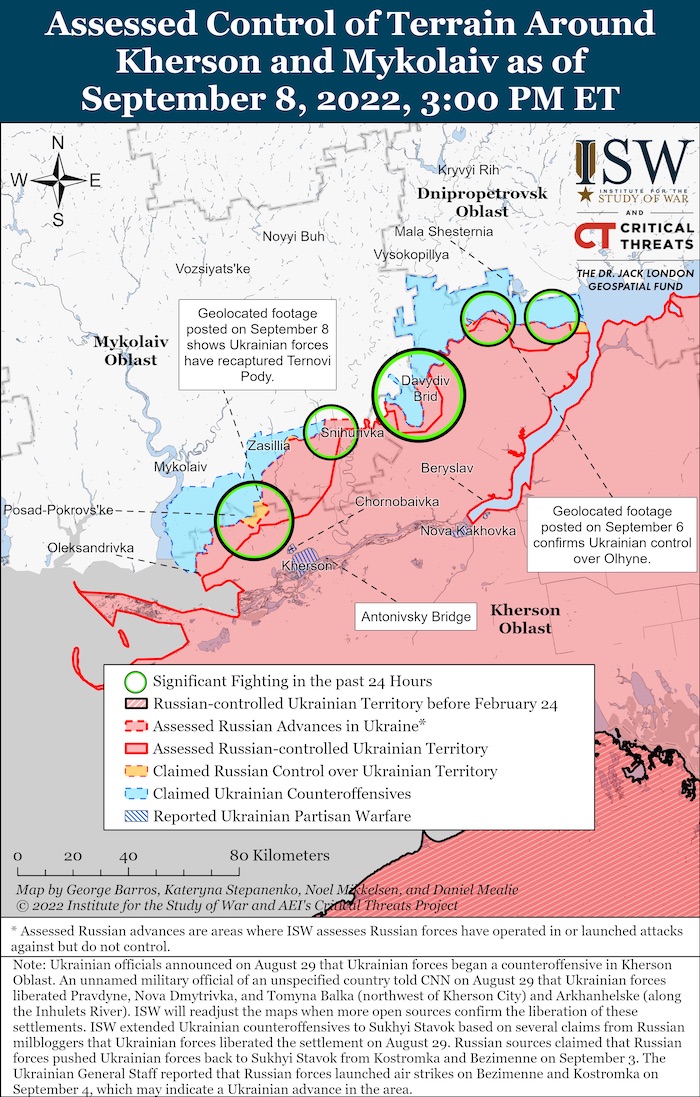 Kherson-Mykolaiv Battle Map. September 8, 2022. Source: ISW. ~