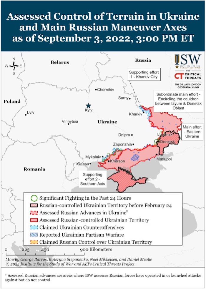 Situation in Ukraine. September 4, 2022. Source: ISW. ~