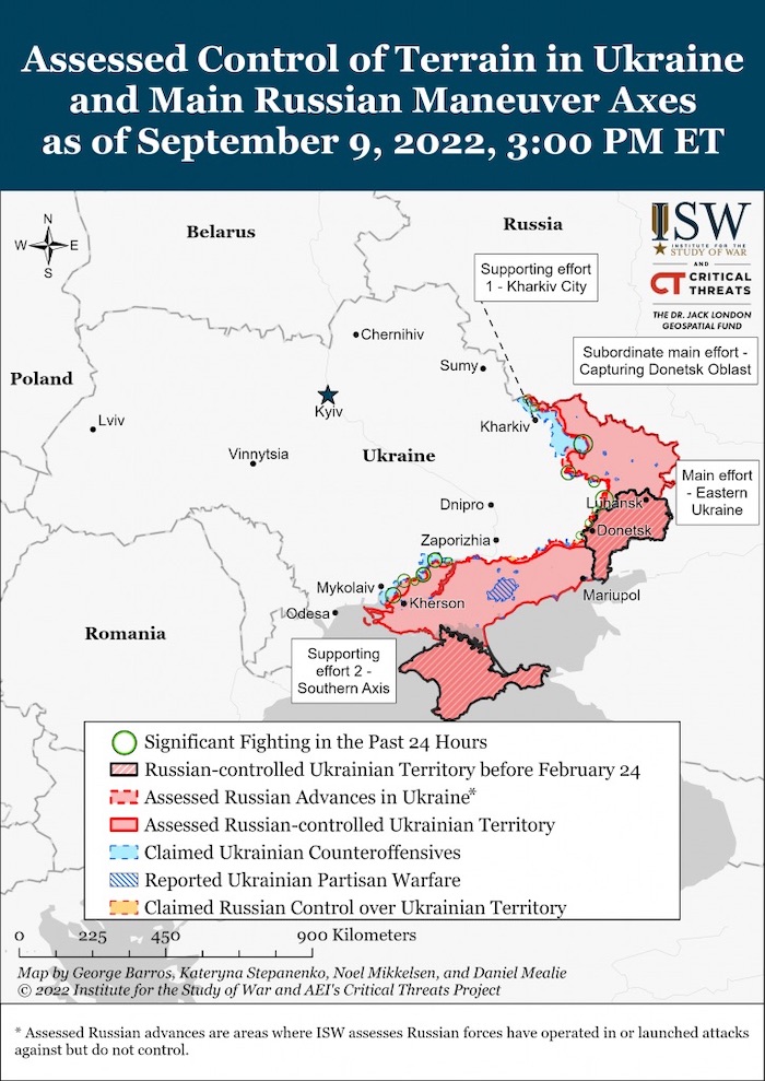 Situation in Ukraine. September 9, 2022.Source: ISW. ~
