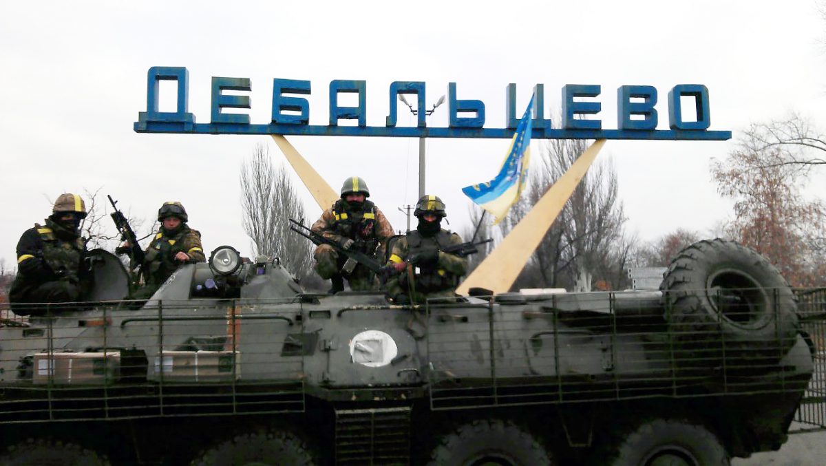 Ukrainian soldiers during the battle of Debaltseve, 2015. Source: Armyinform ~
