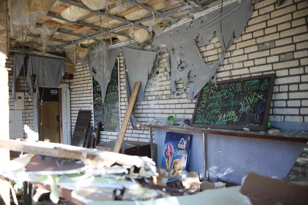 One of Irpin cafes which was destroyed during the Russian occupation of Kyiv Oblast in February-March 2022. Photo by Orysia Hrudka ~
