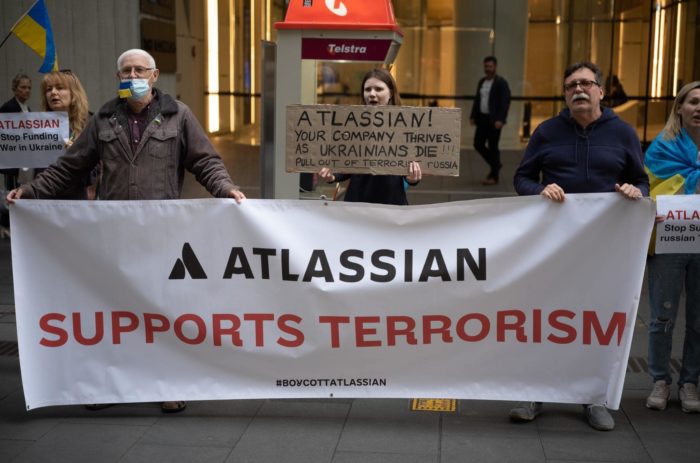 Australian protest canva atlassian russia ukraine2