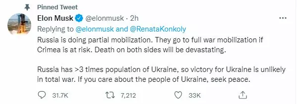 What’s wrong with Elon Musk’s tweet on Ukraine ~~