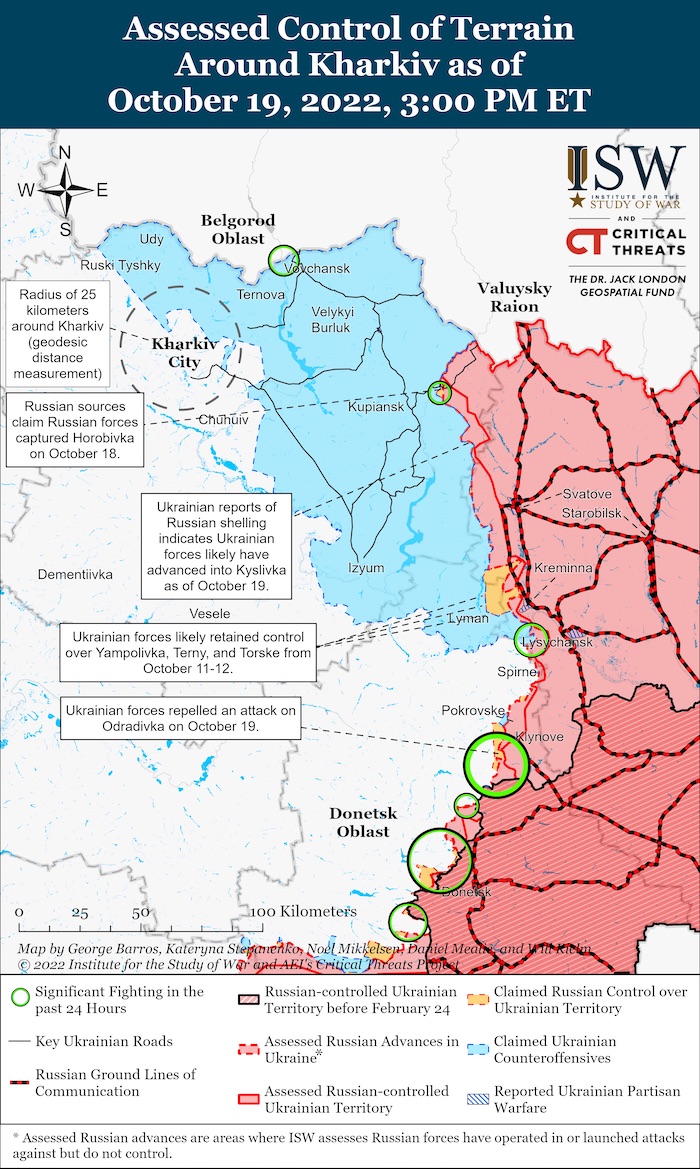 Kharkiv Battle Map. October 19, 2022. Source: ISW. ~