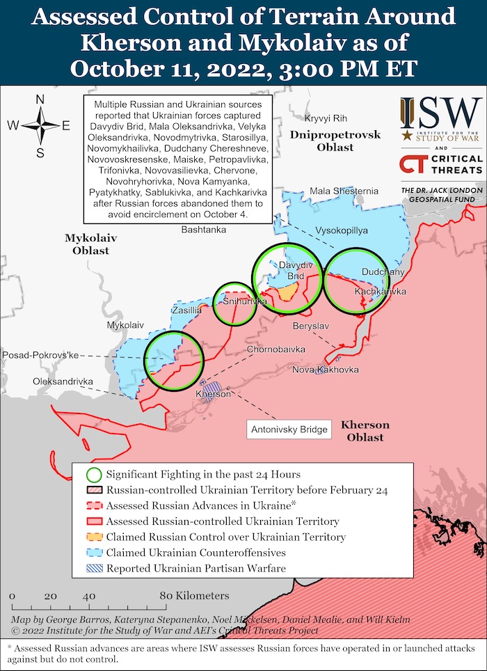 Kherson-Mykolaiv Battle Map. October 11, 2022. Source: ISW. ~