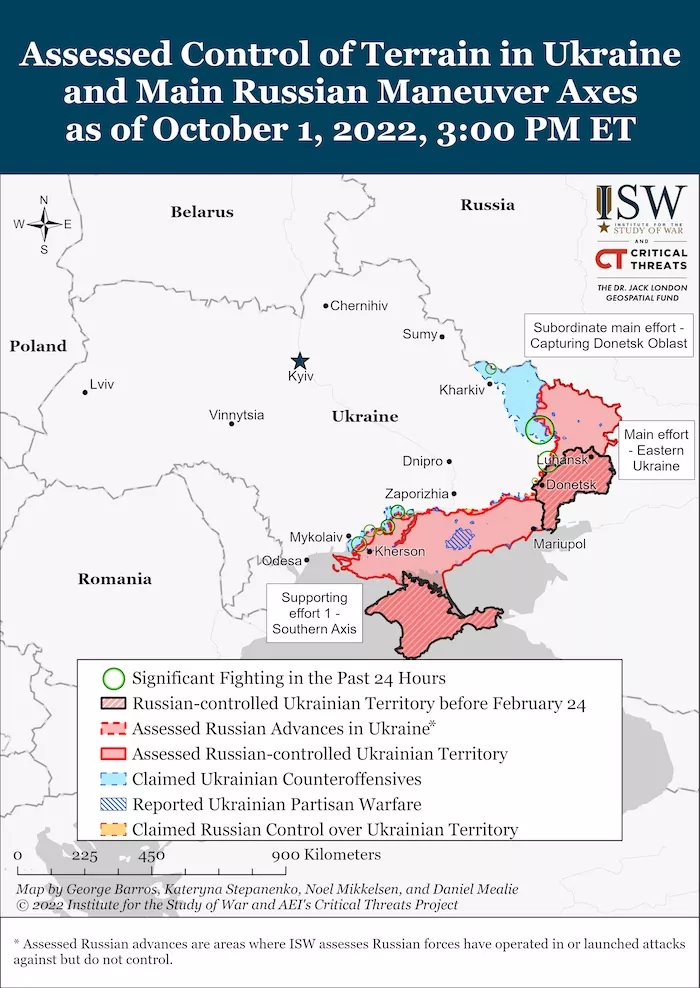Situation in Ukraine. October 1, 2022. Source: ISW. ~
